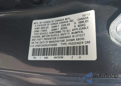 2018 Honda Civic Si из США, поврежденный, VIN 2HGFC3A54JH750500